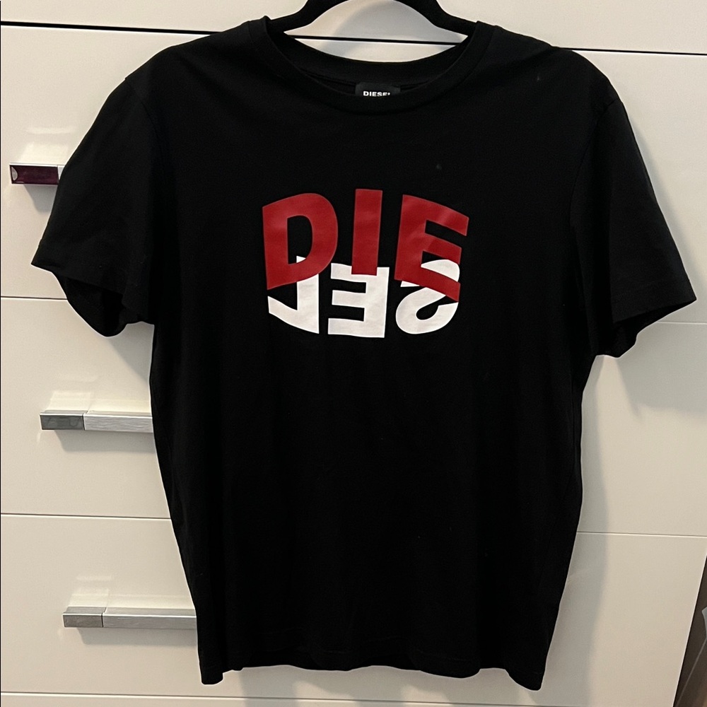 Diesel Black Tee with Red and White Graphic